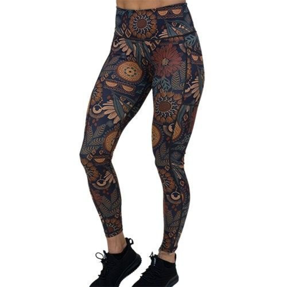 XL Constantly Varied Gear Wanderlust Floral Leggings Black/Brown, Full Length